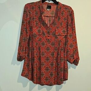 JTB red white yellow orange top. Size 1X.